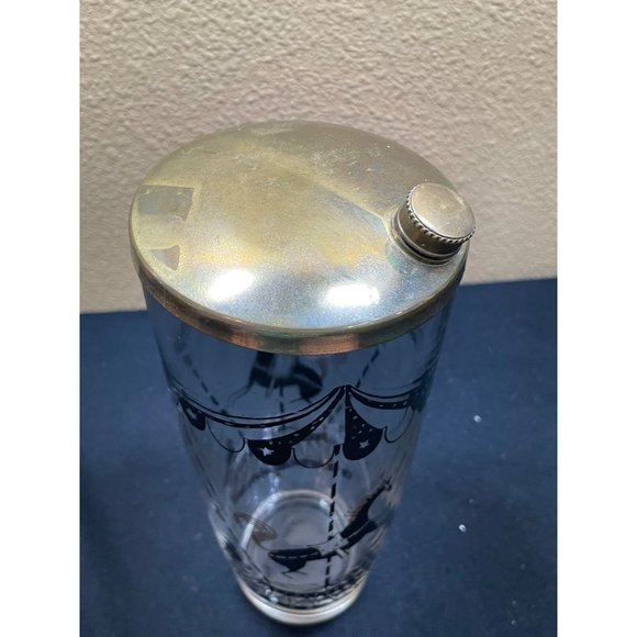 Vintage Circus Carousel Horses Poodles Cocktail Shaker Black Gold Retro - Picture 3 of 9